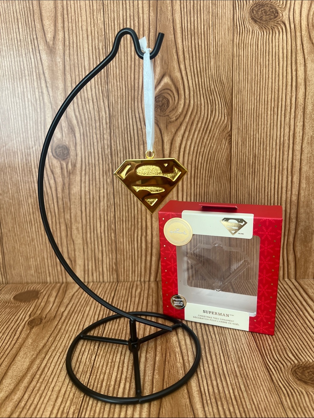 NIB Hallmark DC Comics Superman Gold Metal Double Sided Shield Ornament